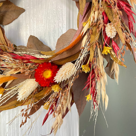 Dried Flower Wreath - Autumn Mix, Festive, Auburn