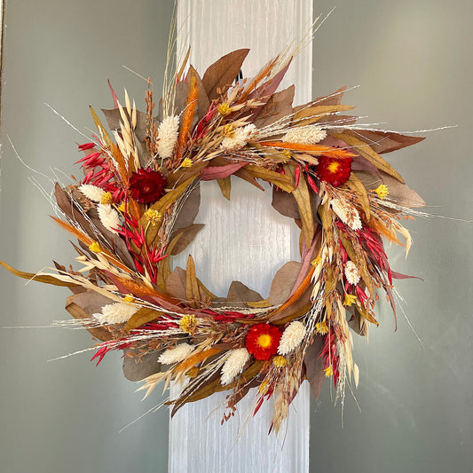 Dried Flower Wreath - Autumn Mix, Festive, Auburn