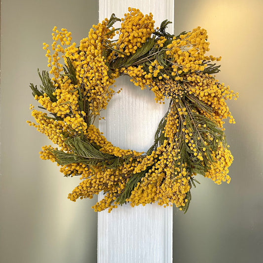 Dried Flower Wreath - Mimosa Yellow