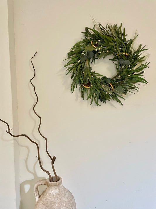 Dried Flower Wreath - Winter Green, Orange Peel